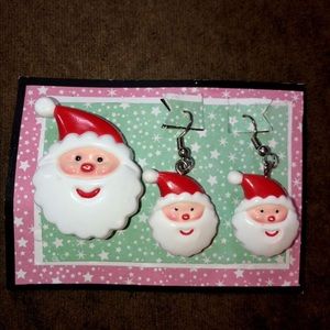 vintage hallmark Santa pin and earring set